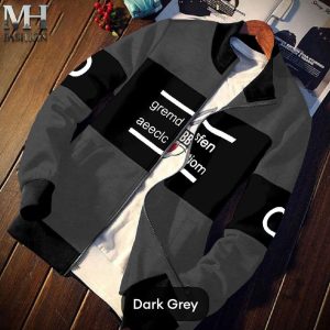 1 Pc Men's Fleece Printed Fleece Zipper Jacket (Gray, Black)