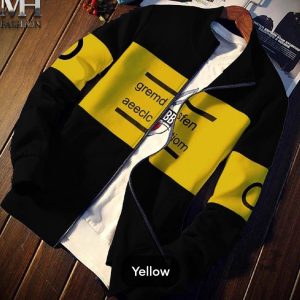 Men's Zipper Fleece Jacket - 1 Pc, Black & Yellow Printed Style