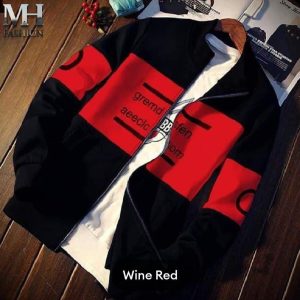 Men's Zipper Fleece Jacket - 1 Pc, Black & Red Printed Style