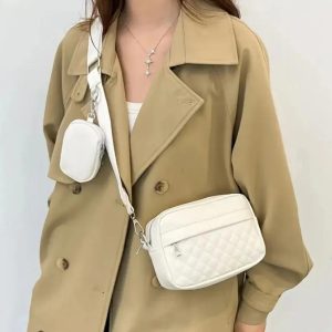 Stylish Girl's Convertible Crossbody Bag - Fashion Handbags for Ladies PU Leather Polyester Waterproof Shoulder Bags With Change Purse Trending Travel Crossbody Bag - 1 Pc, Black PU Leather (White, Black)