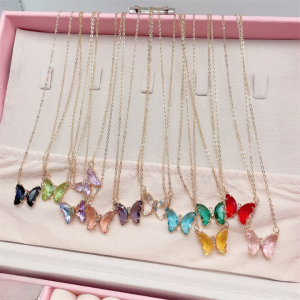 Crystal Butterfly Pendant Necklace for Women – Gold Chain Fashion Jewelry Gift (AWT-108)
