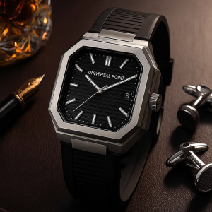 Universal Point UP 1988 – Square Dial Leather Strap Watch | Stainless Steel Case | Water Resistant 3 ATM (With Box)