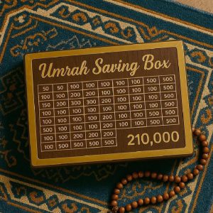 Wooden Umrah Saving Box – Premium 210,000 Goal Money Box For Umrah Fund, Elegant Islamic Design Charity And Donation Storage Box