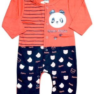 2 Pcs Unisex Stitched Denim Printed Romper Set orange color