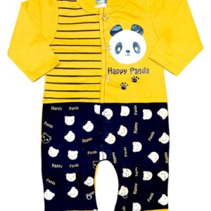 2 Pcs Unisex Stitched Denim Printed Romper Set Yellow color