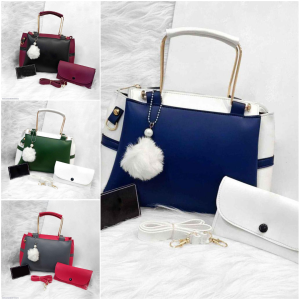 Stylish Women's Rexine Hand Bag Set - 2 Pcs with Printed Design