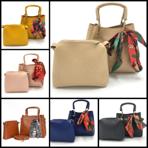 Stylish Women's PU Leather Hand Bag Set - 2 Pcs