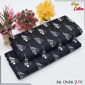2 Pcs Women's Unstitched Printed Suit (Black)