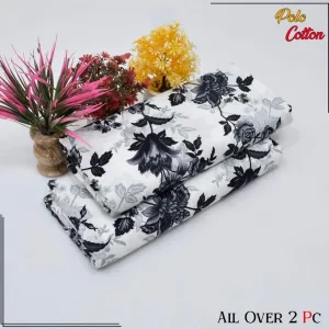 2 Pcs Women's Unstitched Printed Suit (White)