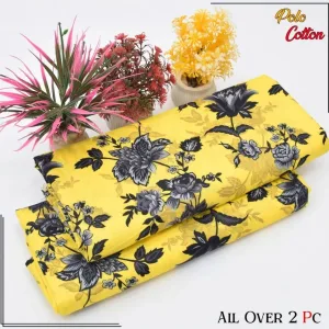 2 Pcs Women's Unstitched Printed Suit (yellow)